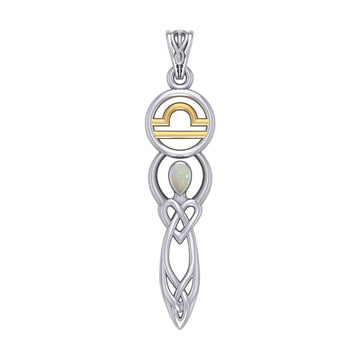 Celtic Goddess Libra Astrology Zodiac Sign Silver and Gold Accents Pendant with Opal MPD5941 - Jewelry